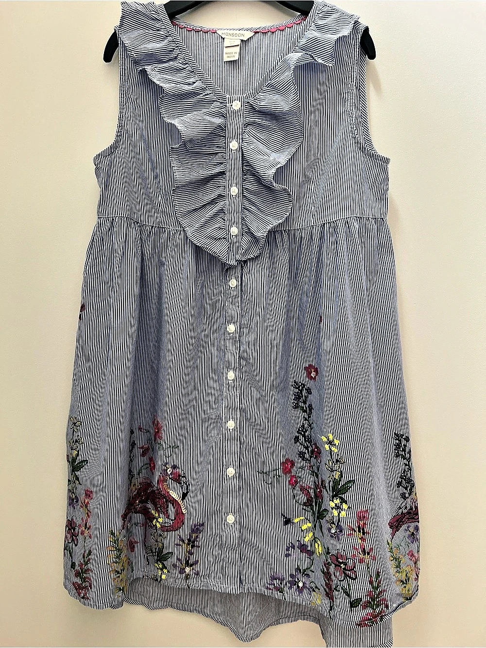 Monsoon Girls Striped Light Elegant Summer Embroidered Dress